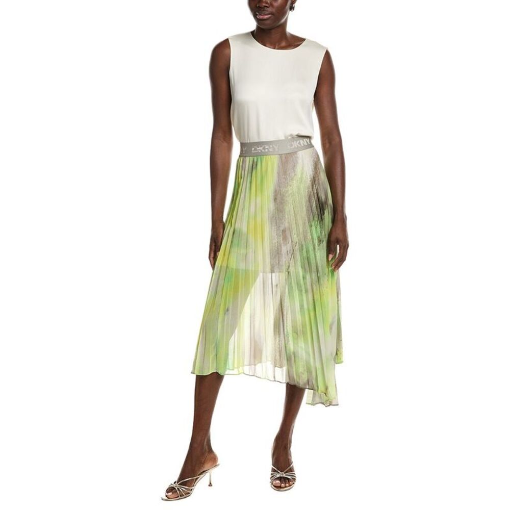 Dkny Womens  Asymmetrical Print Chiffon Midi Skirt